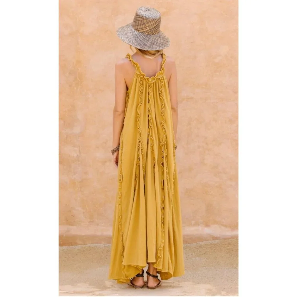 Free People Mckinley Ruffle Maxi Dress, Boho Chic Summer Staple, Banana Yellow S - Picture 2 of 10